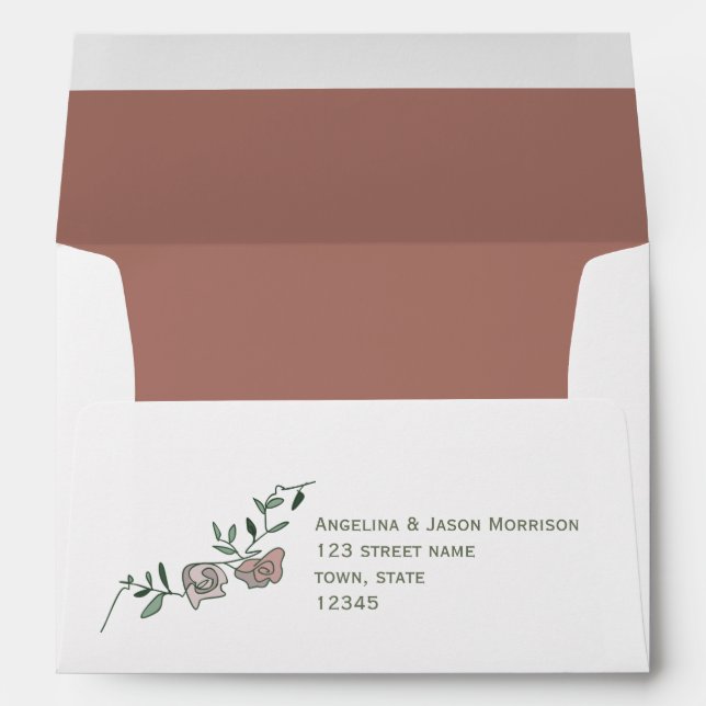 Floral Dusty Rose Return Address 5x7 Envelope (Back (Bottom))