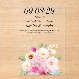 Floral Dusty Rose Save the date Acrylic Invitation