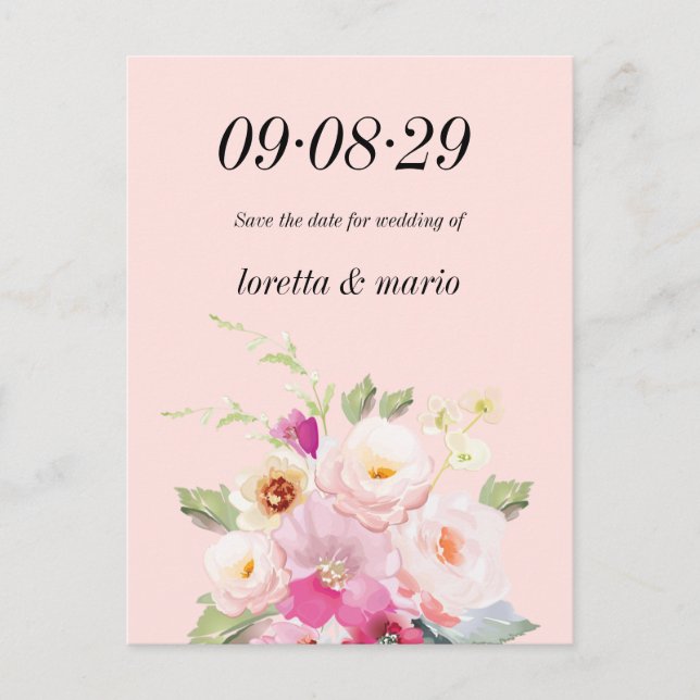 Floral Dusty Rose Save the date Invitation Postcard (Front)