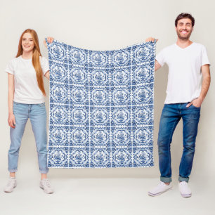 Floral Dutch Tiles Pattern Fleece Blanket