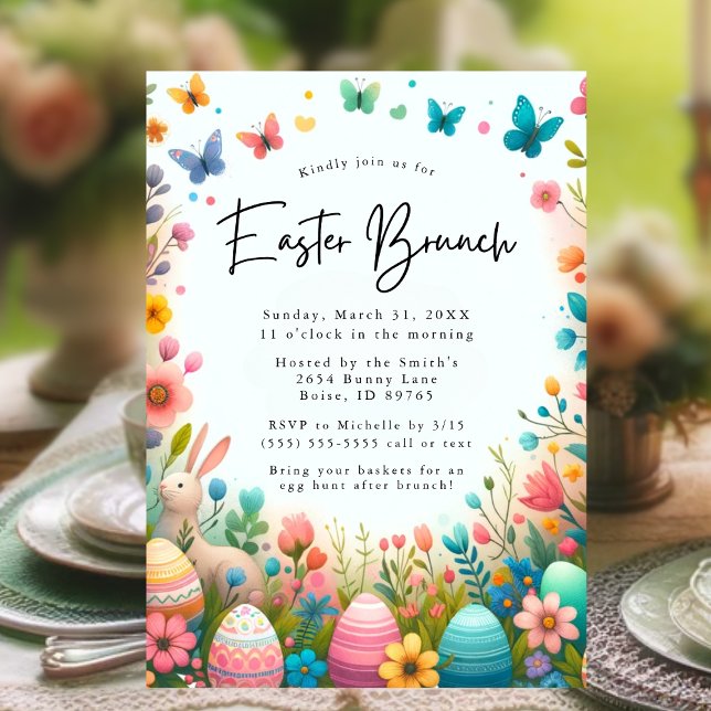 Floral Easter Brunch and Egg Hunt Invitation (Easter Brunch and Egg Hunt Invitation)