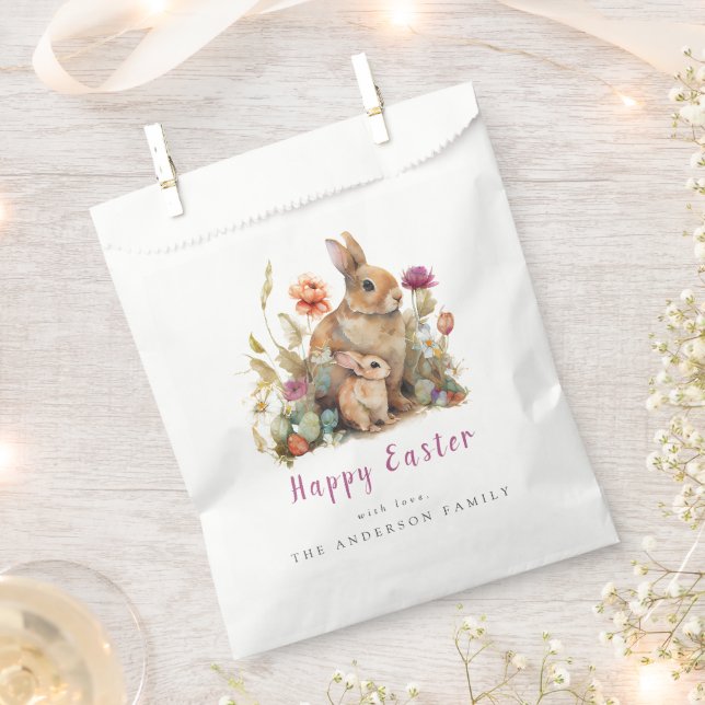 Floral Easter Bunnies Favour Bag (Clipped)