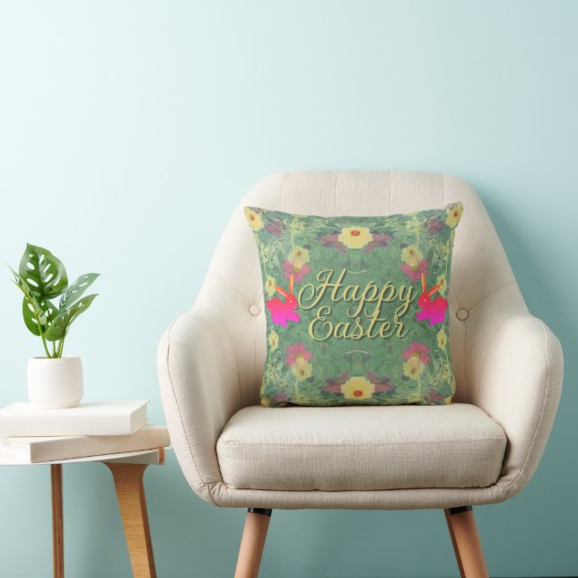 Floral Easter Bunnies w/Text Cushion (Chair)