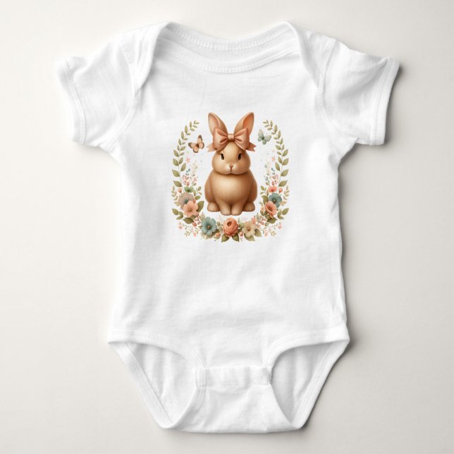 Floral Easter Bunny Baby Bodysuit (Front)