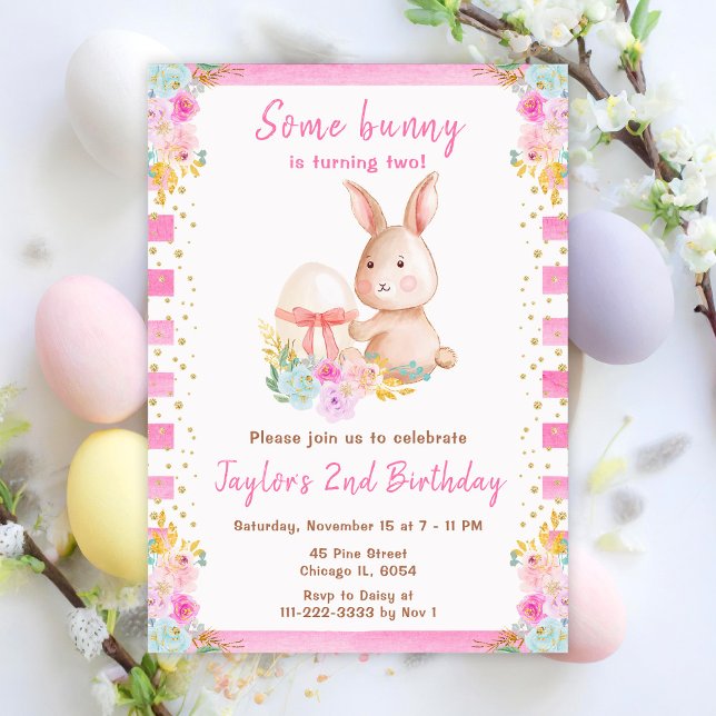Floral Easter Bunny Birthday Invitation (Creator Uploaded)