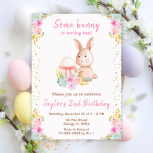 Floral Easter Bunny Birthday Invitation