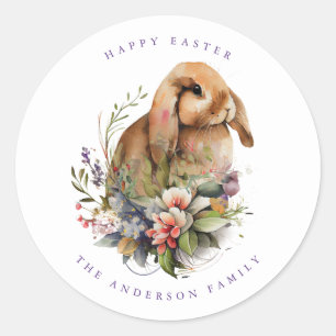 Floral Easter Bunny Classic Round Sticker