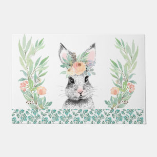 Floral Easter Bunny Doormat