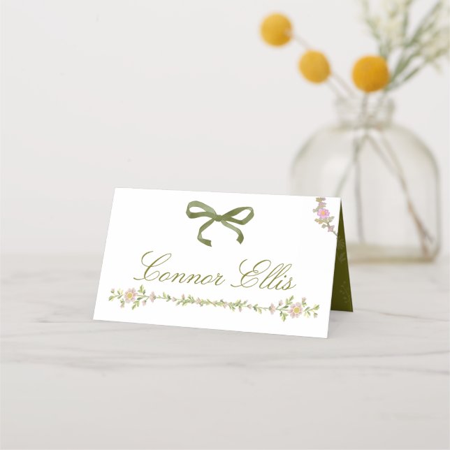 Floral Easter Bunny Folded Place Card (Front)