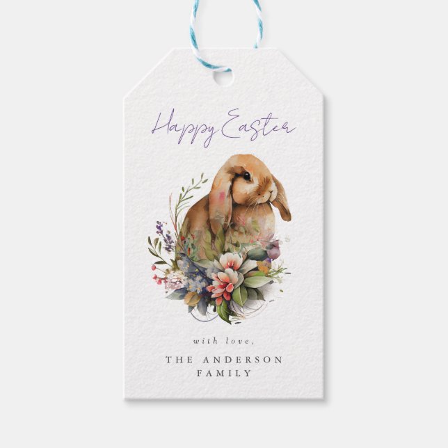 Floral Easter Bunny Gift Tags (Front)