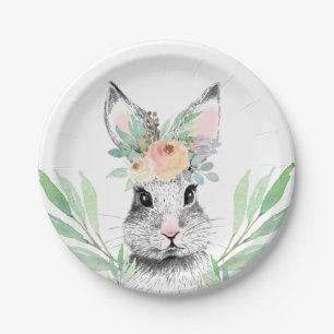 Floral Easter Bunny Paper Plate