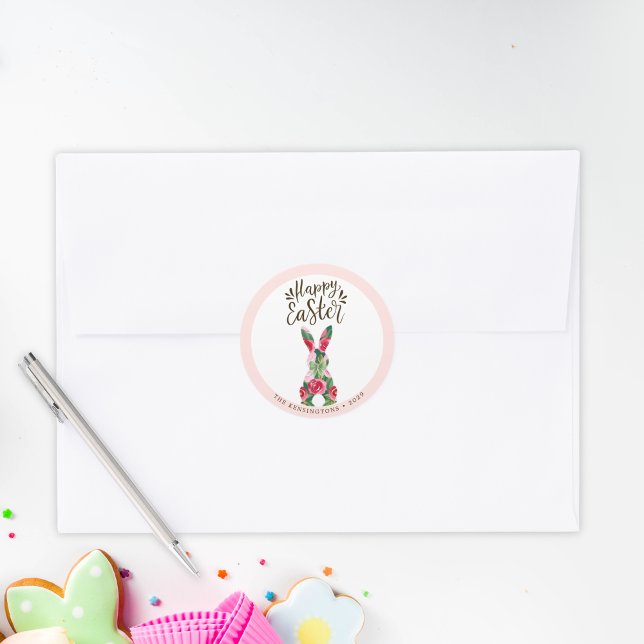 Floral Easter Bunny Personalised Stickers (Floral Easter Bunny Personalized Stickers)