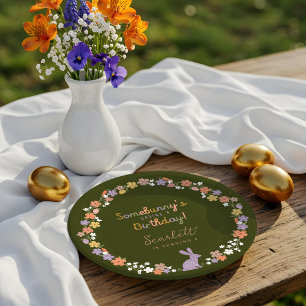 Floral Easter Bunny Somebunny’s Having a Birthday Paper Plate