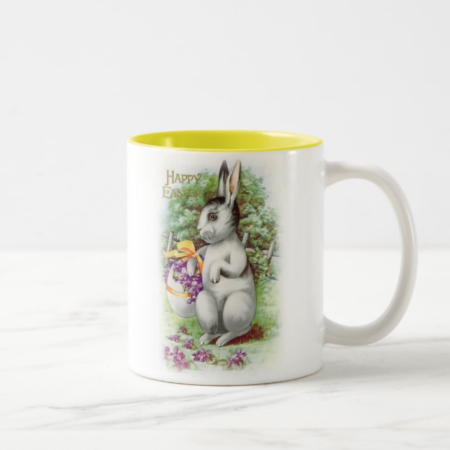 Floral Easter Bunny Two-Tone Coffee Mug (Right)