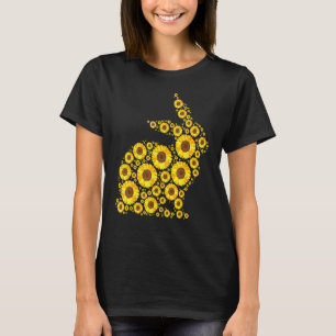 Floral Easter Bunny Women Girls Spring Sunflowers T-Shirt