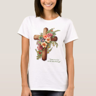 Floral Easter Cross Bible Scripture Christian T-Shirt