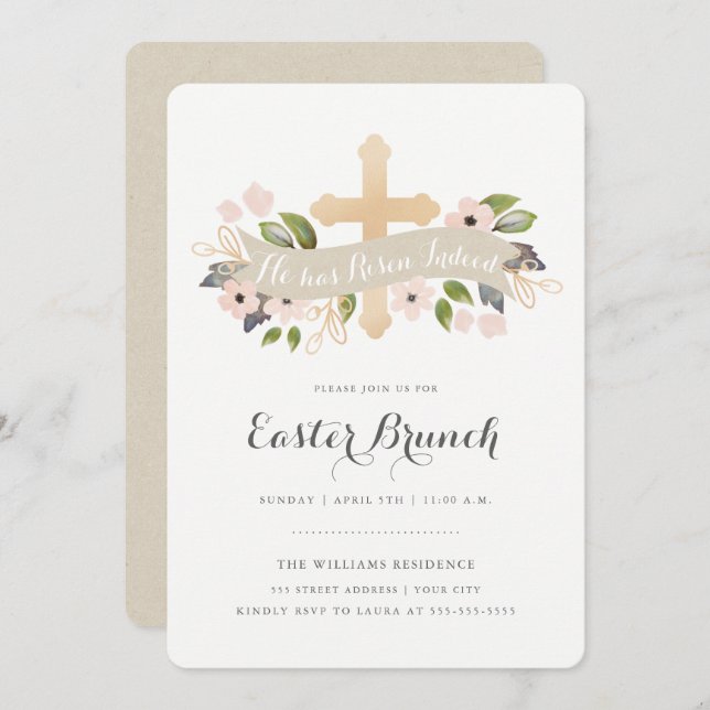 Floral Easter Cross Invitation (Front/Back)