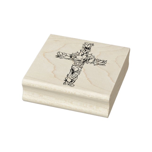 Floral Easter Cross Rubber Stamp (Stamp)