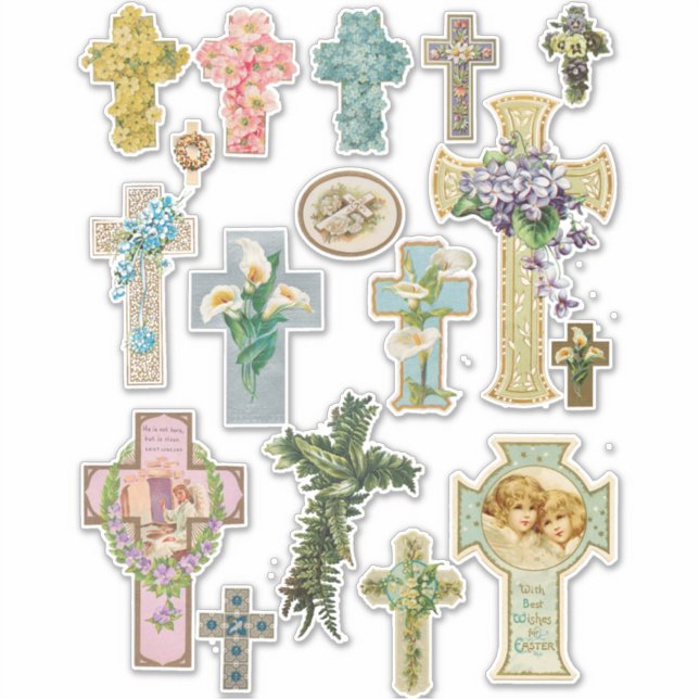 Floral Easter Crosses vintage Religious Art (Front)
