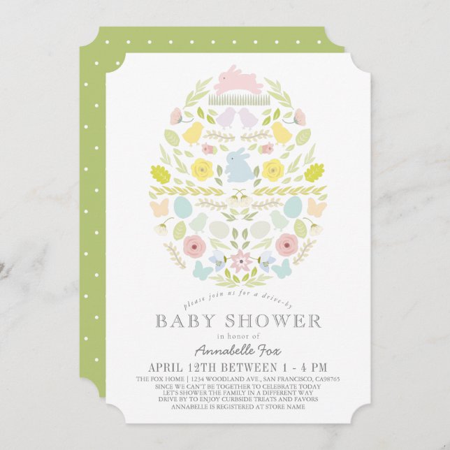 Floral Easter Egg Bunny Drive-by Baby Shower Invitation (Front/Back)