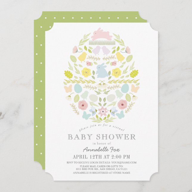 Floral Easter Egg Bunny Virtual Baby Shower Invitation (Front/Back)