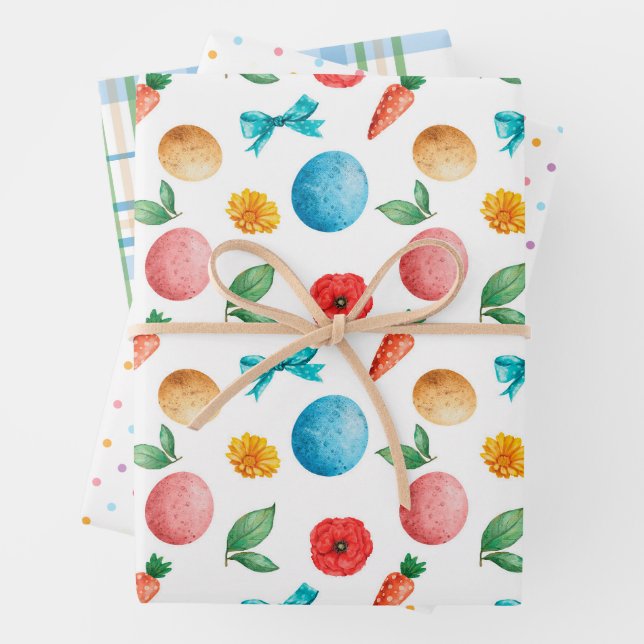 Floral Easter Egg & Carrots Wrapping Paper Sheet (In situ)