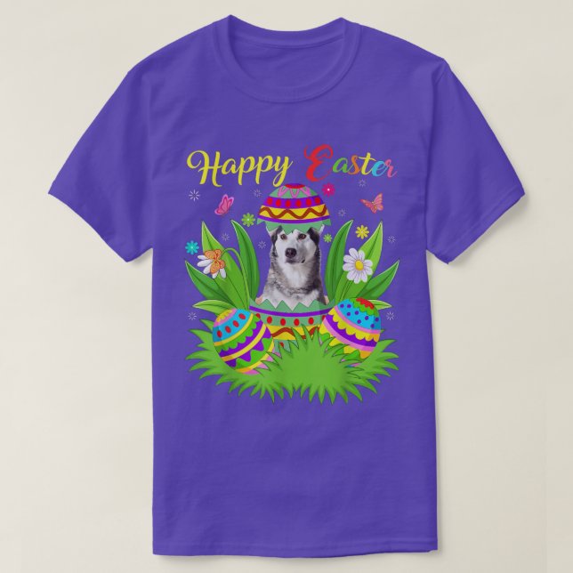 Floral Easter Egg Lover Funny Alaskan Malamute Dog T-Shirt (Design Front)