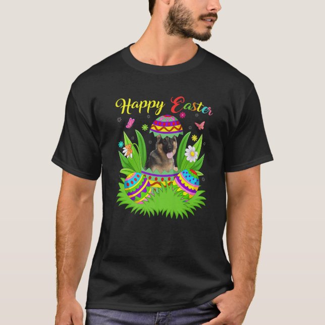 Floral Easter Egg Lover Funny German Shepherd Dog T-Shirt (Front)