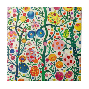 Floral Easter Egg Plant Ceramic Tile