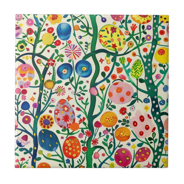 Floral Easter Egg Plant Ceramic Tile (Front)