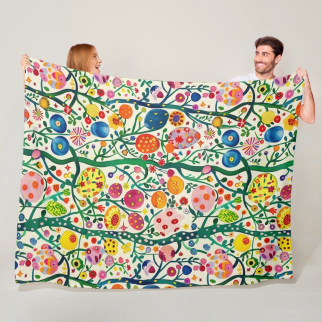 Floral Easter Egg Plant Fleece Blanket (In Situ)