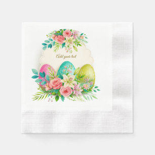 Floral Easter Eggs & Watercolor Pink Roses Napkin