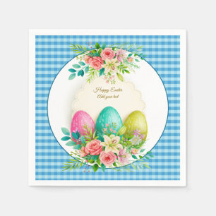Floral Easter Eggs & Watercolor Pink Roses Napkin