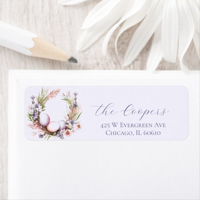 Floral Easter Eggs Wreath  Return Address Label (Insitu)