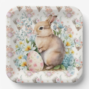 Floral Easter Rabbit Paper Plate