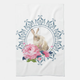 Floral Easter Rabbit Tea Towel