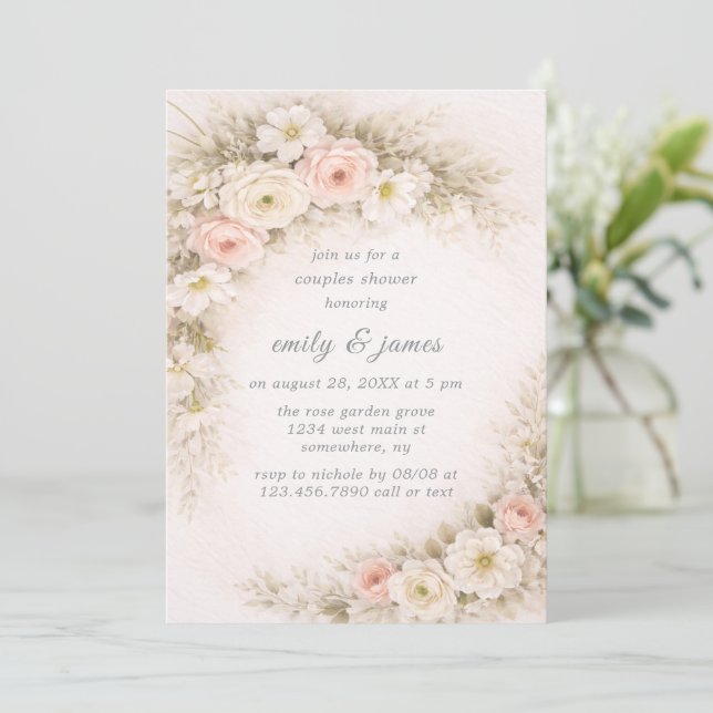 Floral Editorial Bouquet Couples Shower Invitation (Standing Front)
