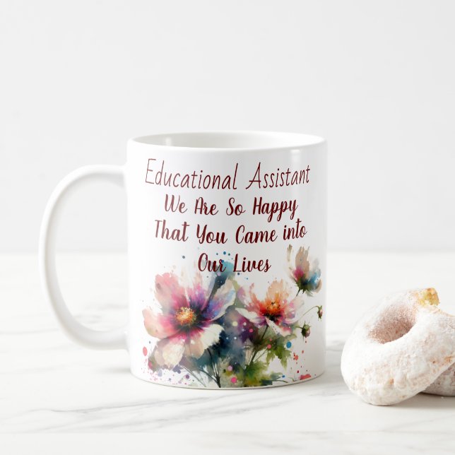  Floral Educational Assistant Pink  Personalize Coffee Mug (With Donut)