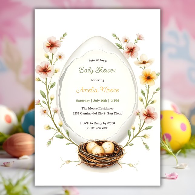 Floral Egg Easter Baby Shower Invitation (Personalized Baby Shower Invitation Floral Easter Egg Theme)