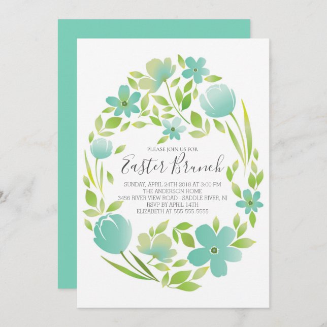Floral Egg  Easter Brunch Dinner Party Invitation (Front/Back)