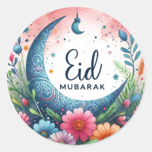 Floral Eid Mibarak Classic Round Sticker