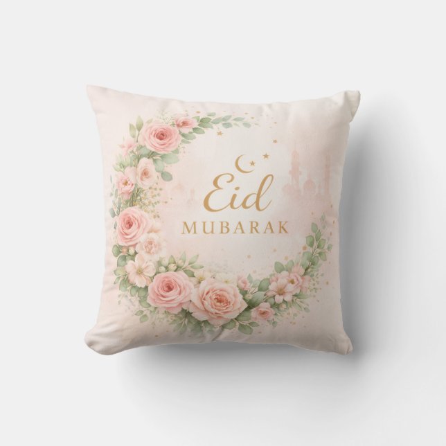 Floral Eid Mubarak – Blush Pink Islamic Gift f Cushion (Front)