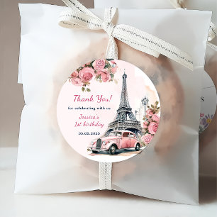 Floral Eiffel Tower Paris 1st Birthday Party Favour Tags
