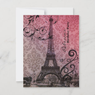 floral eiffel tower Paris birthday party Invitation