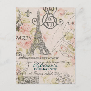 floral eiffel tower Paris birthday party Invitation