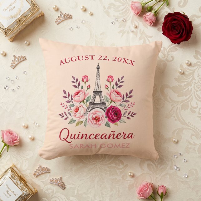 floral eiffel tower quinceanera  cushion (Creator Uploaded)