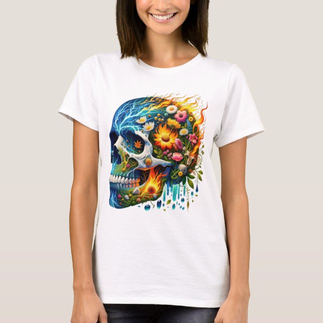 Floral Electric Inferno Skull T-Shirt (Front)
