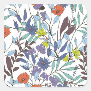 Floral Elegance, Abstract Vintage Background. Square Sticker