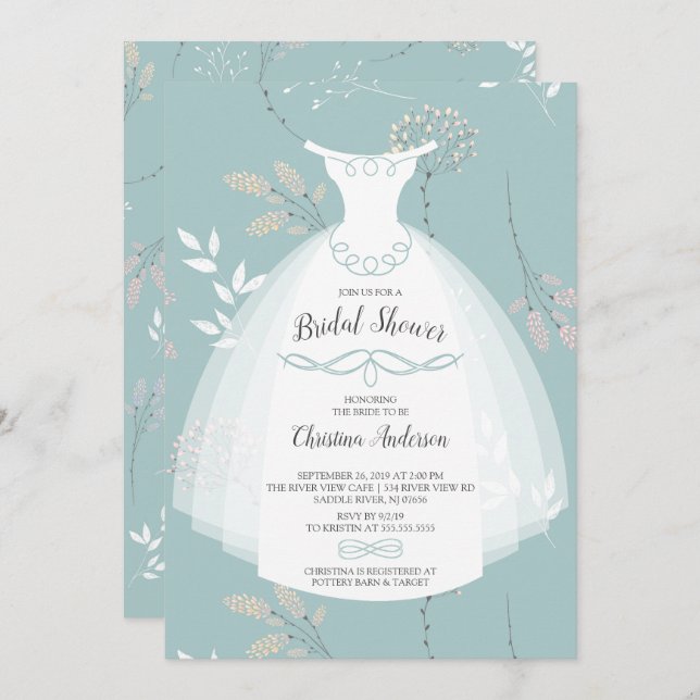 Floral Elegance Bride Gown Bridal Shower Invitation (Front/Back)