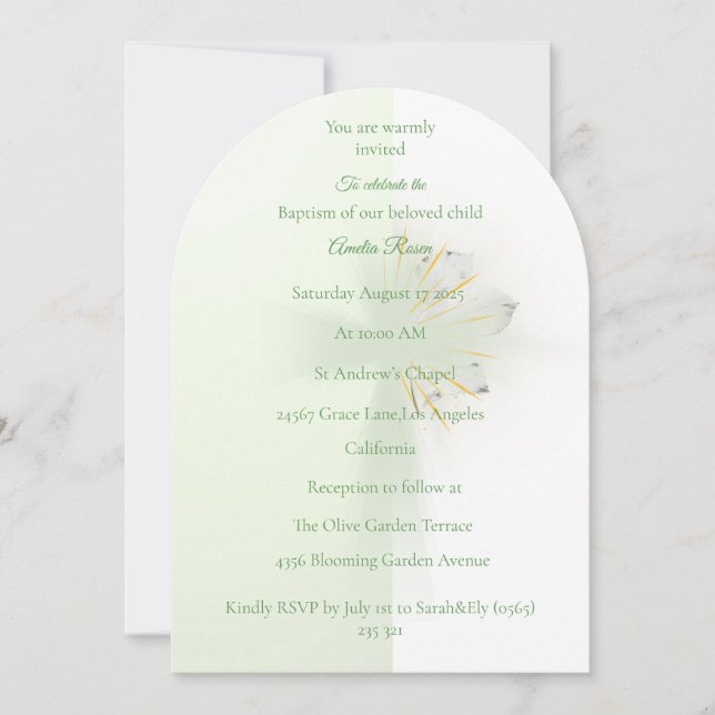 Floral elegance cross baptism invitation  (Front)